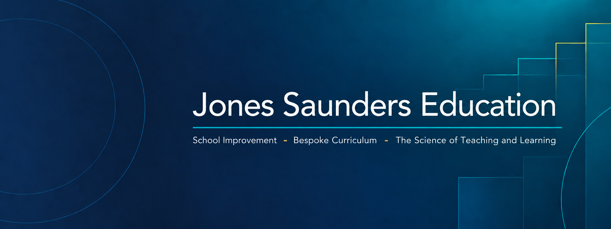 Jones Saunders Education branding in navy, teal, and gold